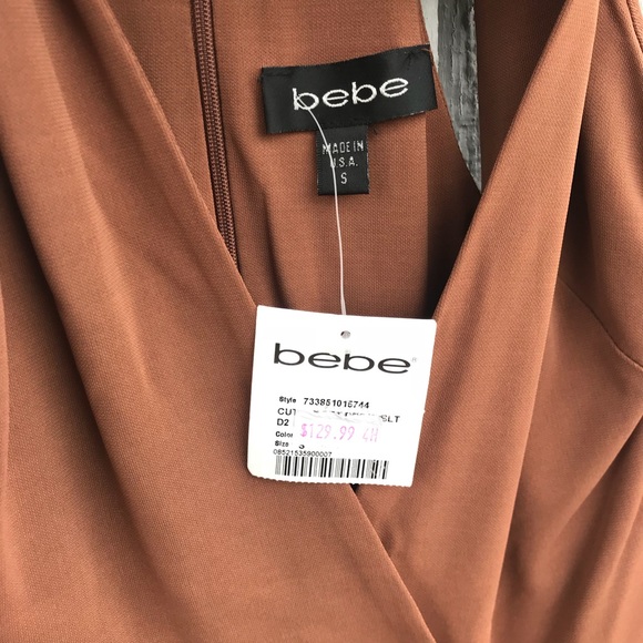 Bebe Cutout Plunge Neck Mocha Cocktail Dress S - Picture 4 of 8